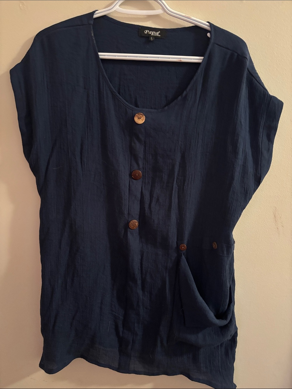 Relaxed Navy Button-Front Tunic Top
